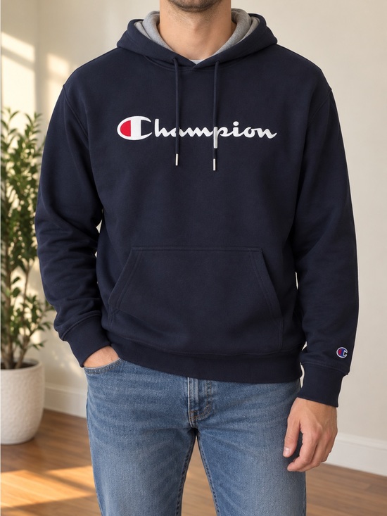 Champion Other - Champion Men's Navy Crewneck Hoodie with Script Logo